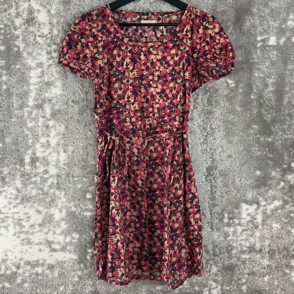 Tulle Sz S Abstract Tie Mini Flare Dress Multi Colored Short Sleeve Pullover Zip - Picture 1 of 10
